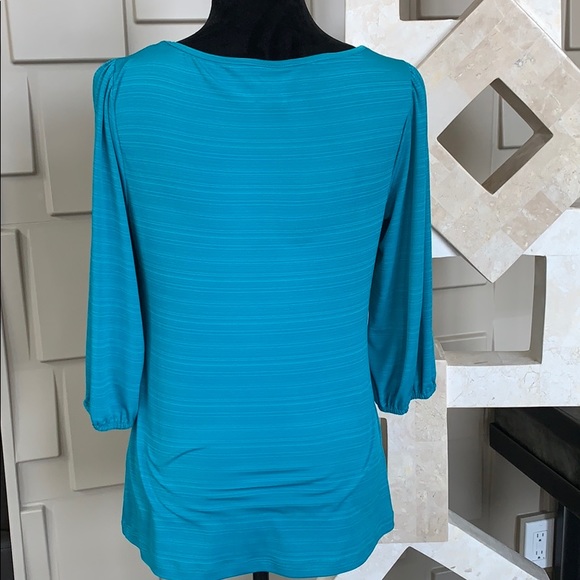 Wrapper top blue 3/4 short sleeve round neck ruffle bodice Size XL - Picture 5 of 6